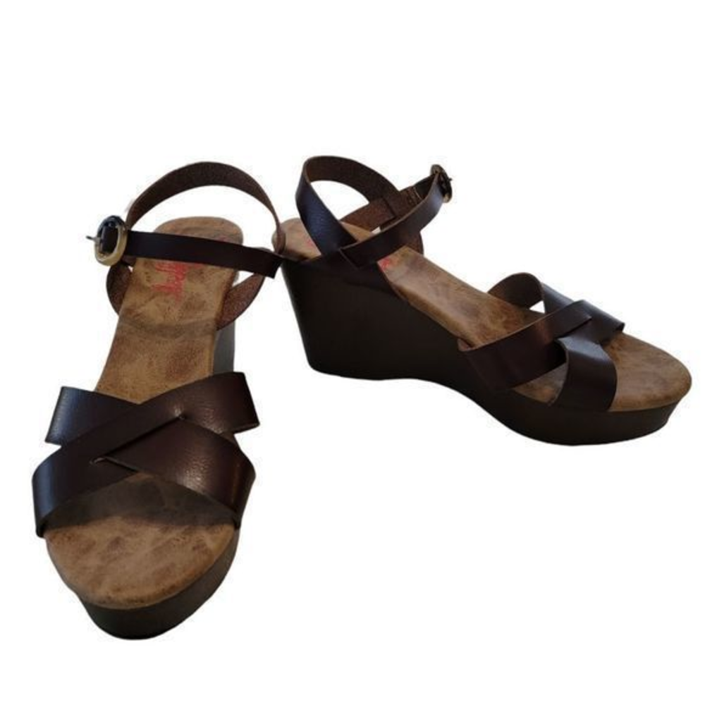 Jellypop women's wedge heels sandals brown strappy size 10 M 4 inch high